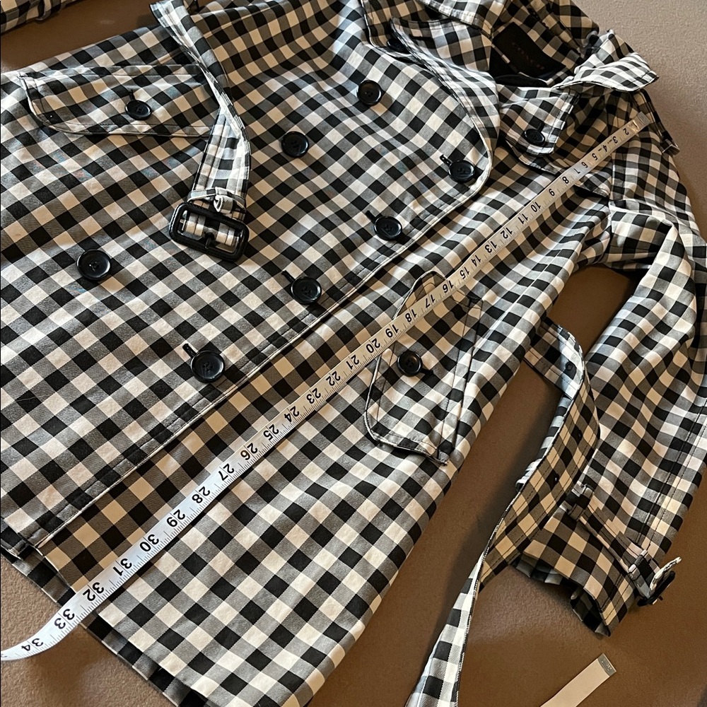COACH Checkered Gingham Black & Ivory Mid Length Rain / Trench Coat - 6 - Picture 8 of 14